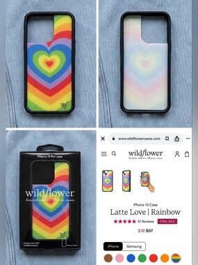 iPhone 13 Case Wildflower Latte Love Rainbow  - Rainbow Heart NEW Y2K Retro